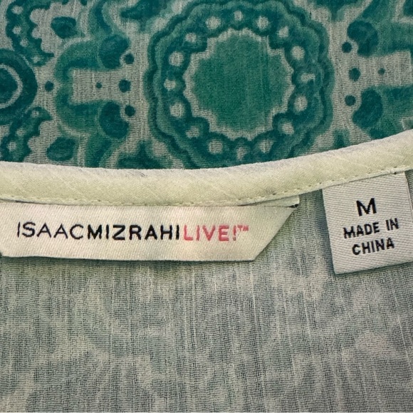 Isaac Mizrahi Medium Shirt Top Blue White Paisley Half Sleeve V Neck Sheer Women - Picture 5 of 6